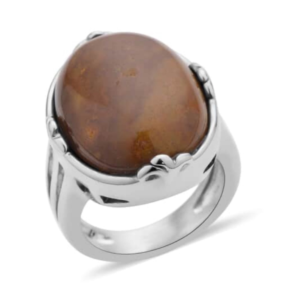 Ocean Jasper Solitaire Ring in Stainless Steel (Size 6.0)